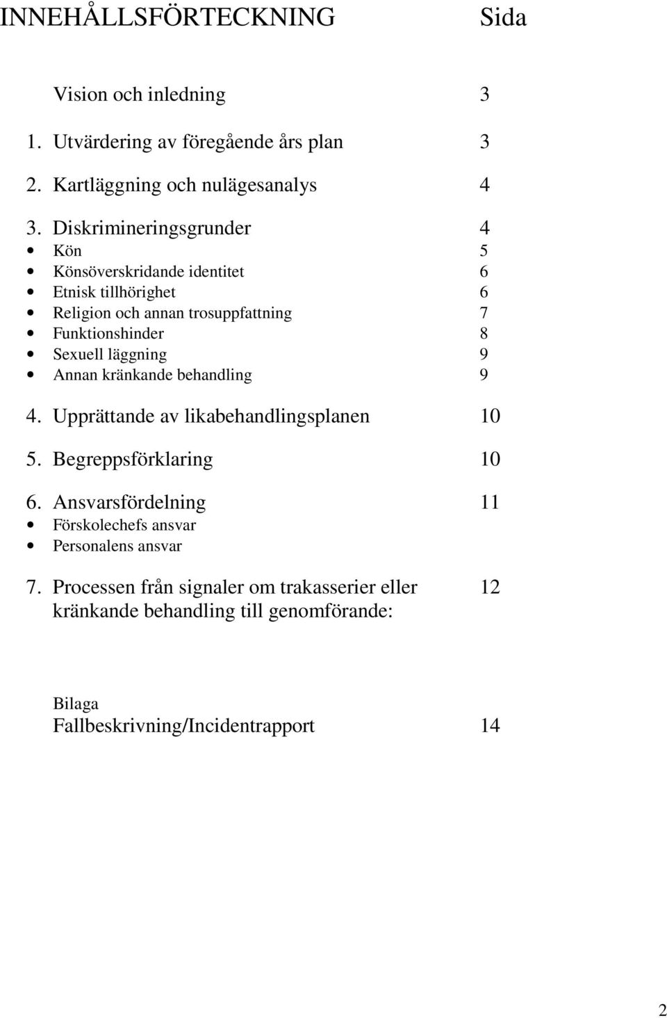 läggning 9 Annan kränkande behandling 9 4. Upprättande av likabehandlingsplanen 10 5. Begreppsförklaring 10 6.