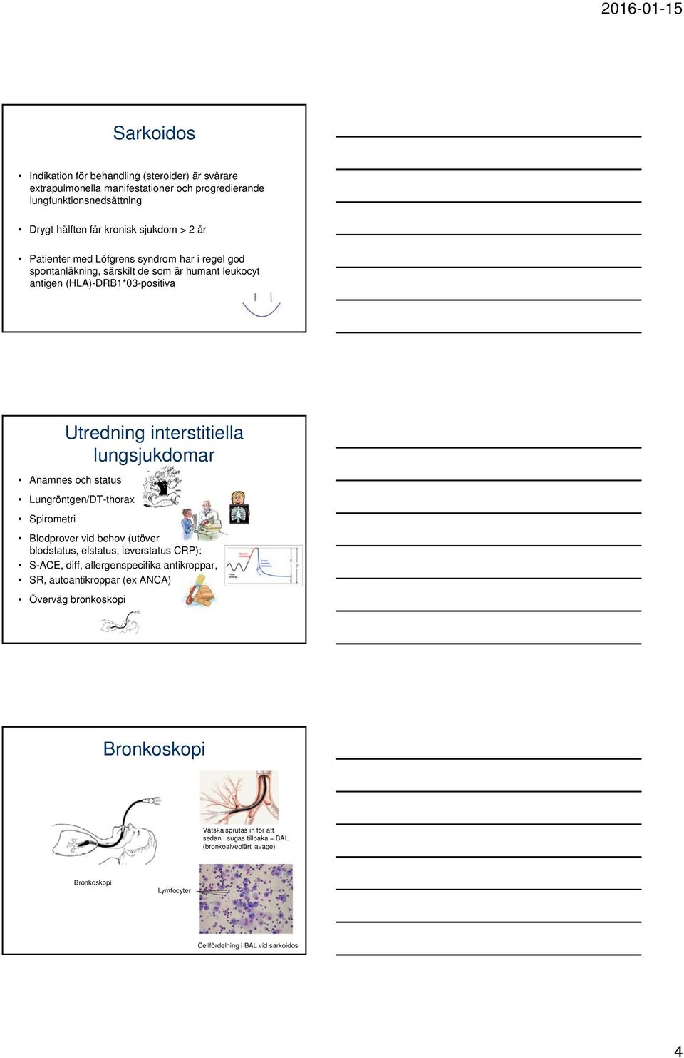 och status Lungröntgen/DT-thorax Spirometri Blodprover vid behov (utöver blodstatus, elstatus, leverstatus CRP): S-ACE, diff, allergenspecifika antikroppar, SR, autoantikroppar