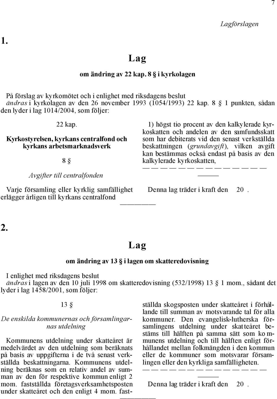 Kyrkostyrelsen, kyrkans centralfond och kyrkans arbetsmarknadsverk 8 Avgifter till centralfonden 1) högst tio procent av den kalkylerade kyrkoskatten och andelen av den samfundsskatt som har