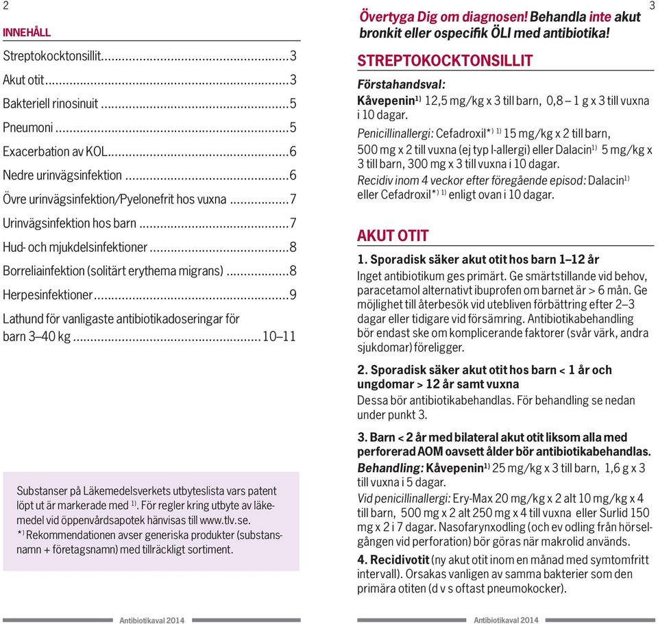 ..8 Herpesinfektioner...9 Lathund för vanligaste antibiotikadoseringar för barn 0 kg...0 Substanser på Läkemedelsverkets utbyteslista vars patent löpt ut är markerade med ).