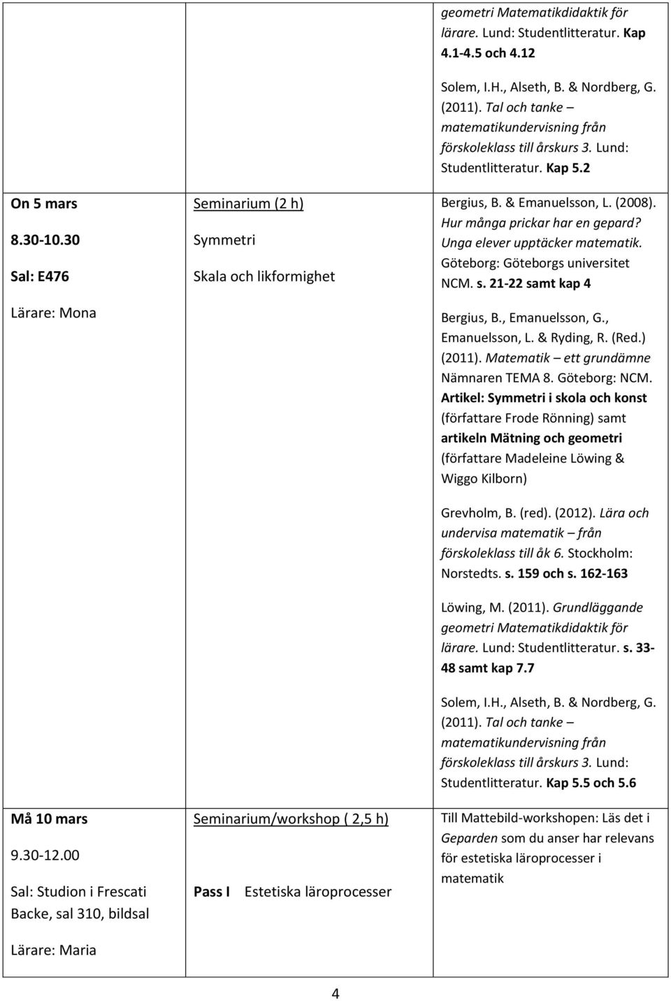 1-4.5 och 4.12 Studentlitteratur. Kap 5.2 Bergius, B. & Emanuelsson, L. (2008). NCM. s.