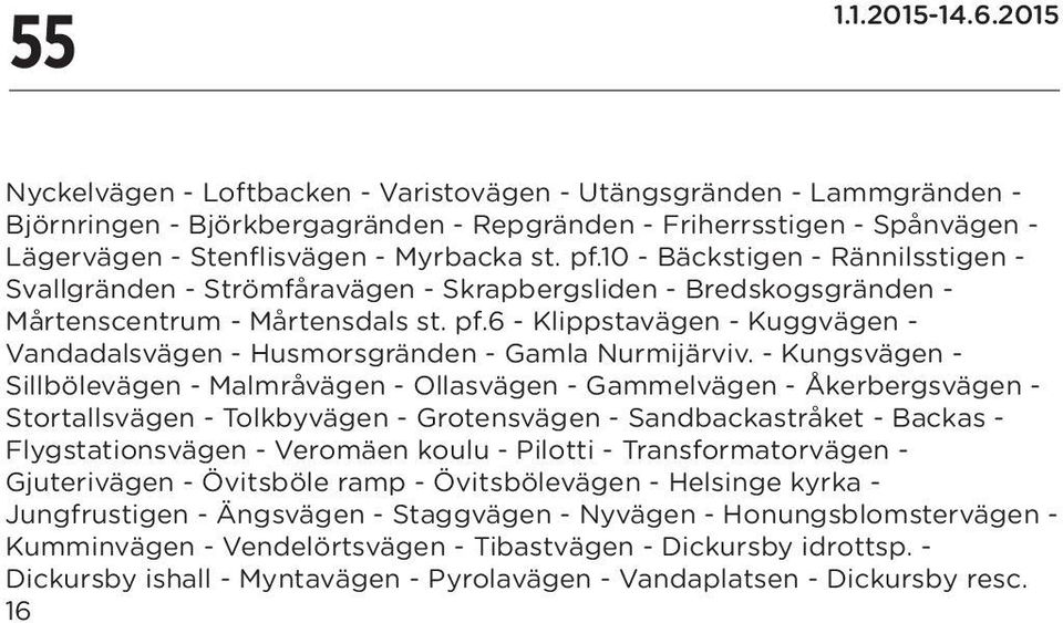 6 - Klippstavägen - Kuggvägen - Vandadalsvägen - Husmorsgränden - Gamla Nurmijärviv.