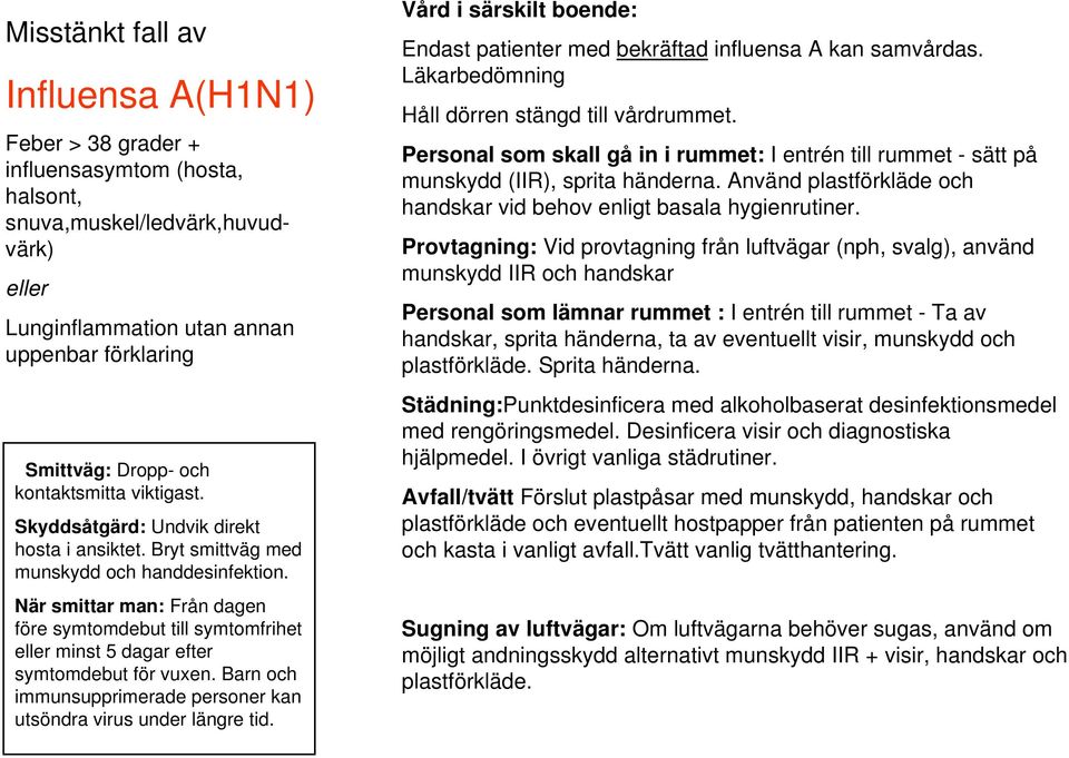 När smittar man: Från dagen före symtomdebut till symtomfrihet eller minst 5 dagar efter symtomdebut för vuxen. Barn och immunsupprimerade personer kan utsöndra virus under längre tid.