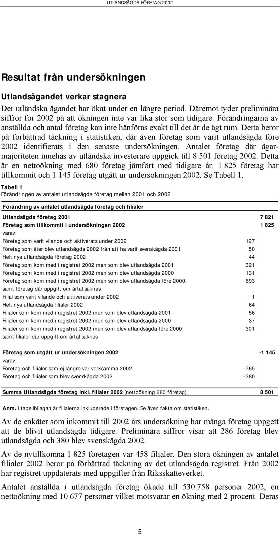 Detta beror på förbättrad täckning i statistiken, där även företag som varit utlandsägda före 2002 identifierats i den senaste undersökningen.
