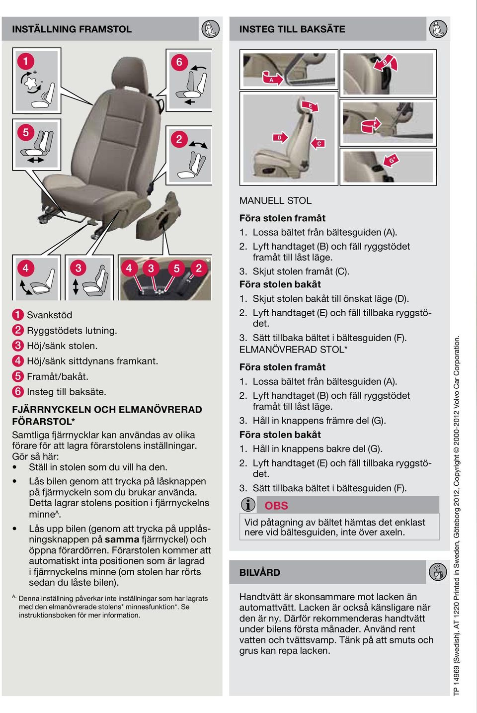 Lås bilen genom att trycka på låsknappen på fjärrnyckeln som du brukar använda. Detta lagrar stolens position i fjärrnyckelns minne.