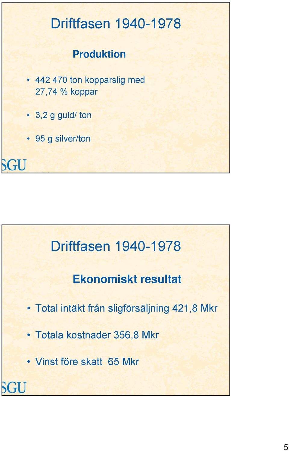 1940-1978 Ekonomiskt resultat Total intäkt från