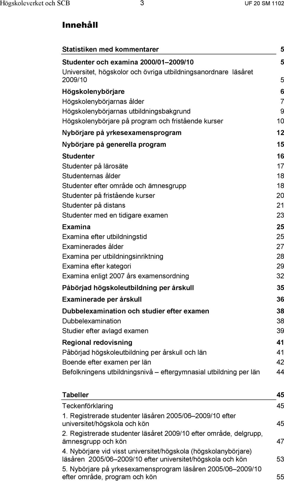 Studenter Studenter på lärosäte Studenternas ålder Studenter efter område och ämnesgrupp Studenter på fristående kurser Studenter på distans Studenter med en tidigare examen Examina Examina efter