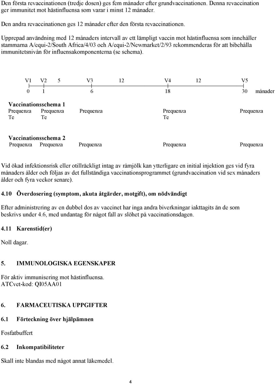 Upprepad användning med 12 månaders intervall av ett lämpligt vaccin mot hästinfluensa som innehåller stammarna A/equi-2/South Africa/4/03 och A/equi-2/Newmarket/2/93 rekommenderas för att bibehålla