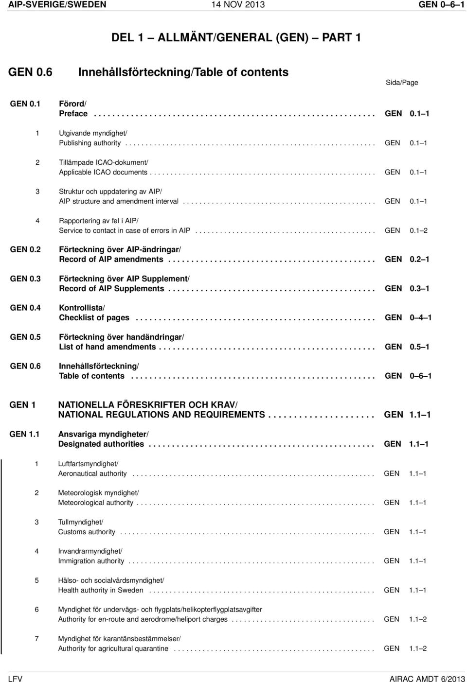 .............................................. GEN 0.1 1 4 Rapportering av fel i AIP/ Service to contact in case of errors in AIP............................................ GEN 0.1 2 GEN 0.2 GEN 0.3 GEN 0.