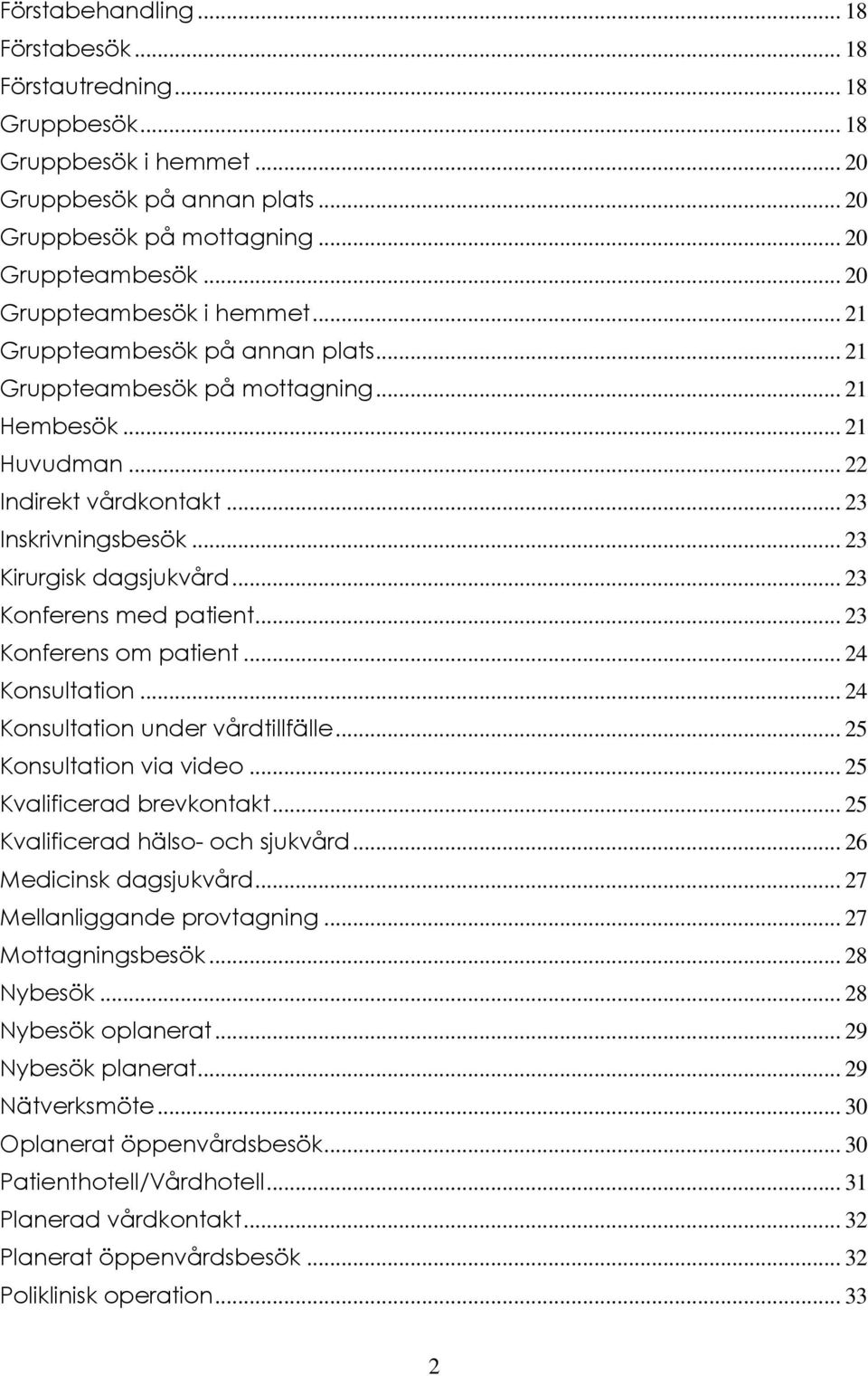 .. 23 Kirurgisk dagsjukvård... 23 Konferens med patient... 23 Konferens om patient... 24 Konsultation... 24 Konsultation under vårdtillfälle... 25 Konsultation via video... 25 Kvalificerad brevkontakt.