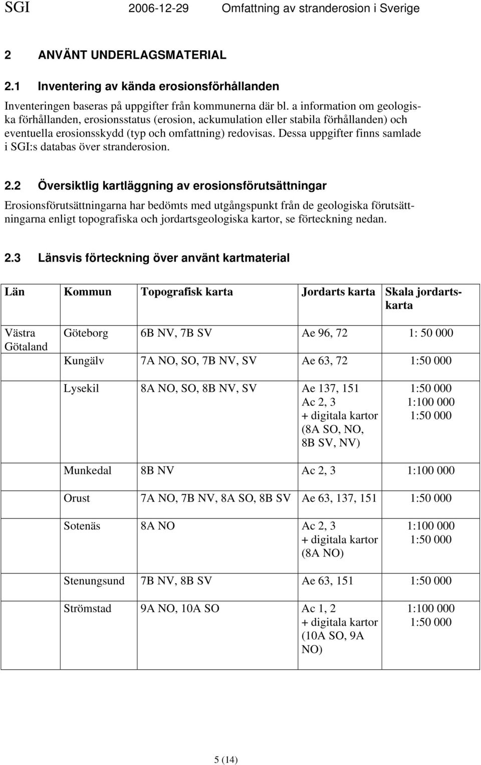 Dessa uppgifter finns samlade i SGI:s databas över stranderosion. 2.