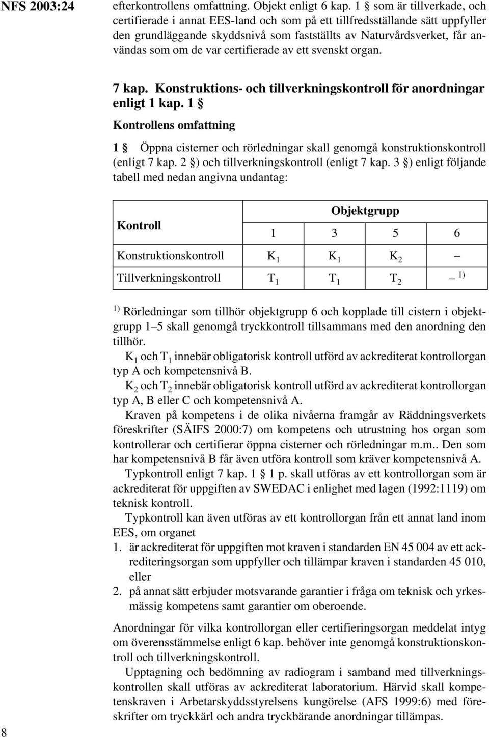 certifierade av ett svenskt organ. 7 kap. Konstruktions- och tillverkningskontroll för anordningar enligt 1 kap.