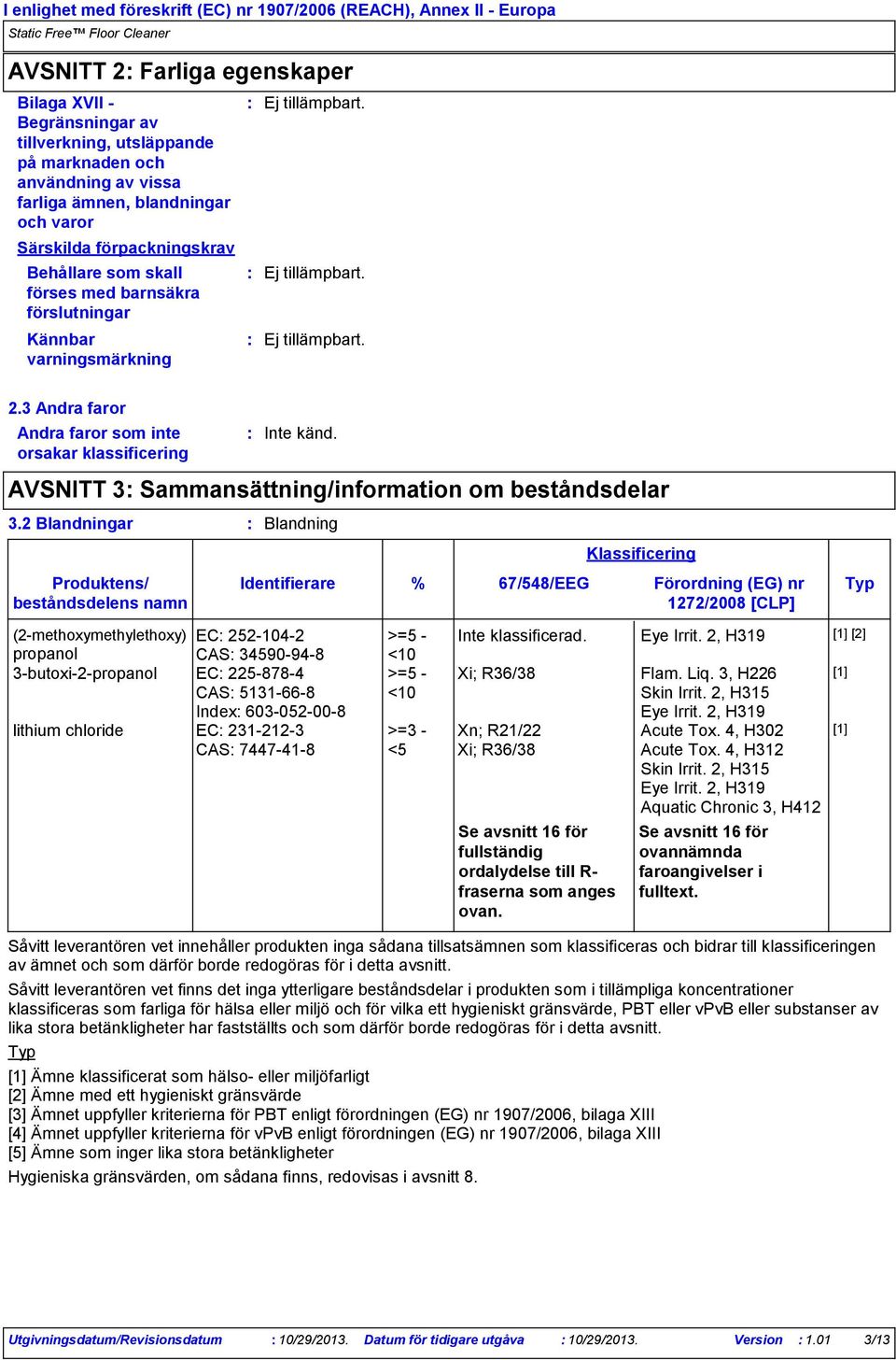 3 Andra faror Andra faror som inte orsakar klassificering Inte känd. AVSNITT 3 Sammansättning/information om beståndsdelar 3.