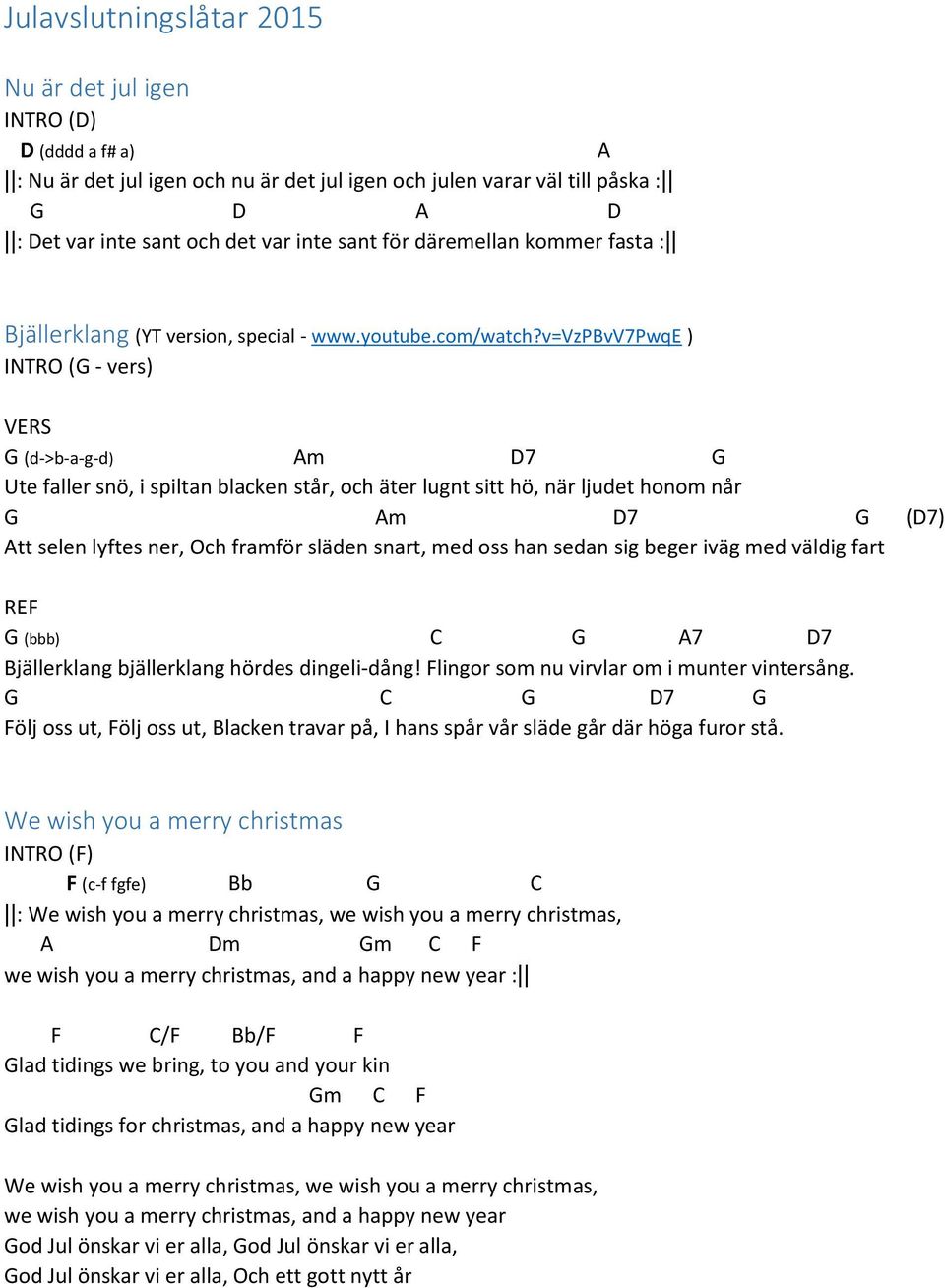 v=vzpbvv7pwqe ) INTRO (G - vers) VERS G (d->b-a-g-d) Am D7 G Ute faller snö, i spiltan blacken står, och äter lugnt sitt hö, när ljudet honom når G Am D7 G (D7) Att selen lyftes ner, Och framför