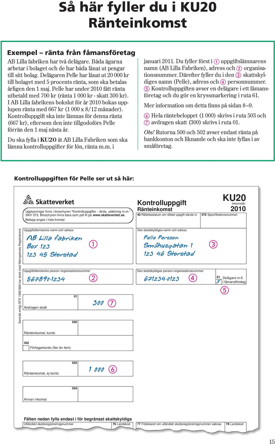 I AB Lilla fabrikens bokslut för år 2010 bokas upplupen ränta med 667 kr (1 000 x 8/12 månader).