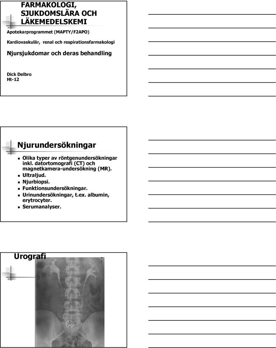 typer av röntgenundersökningar inkl. datortomografi (CT) och magnetkamera-undersökning (MR). Ultraljud.