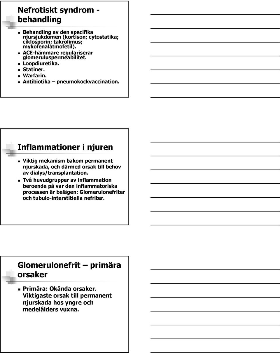 Inflammationer i njuren Viktig mekanism bakom permanent njurskada, och därmed orsak till behov av dialys/transplantation.