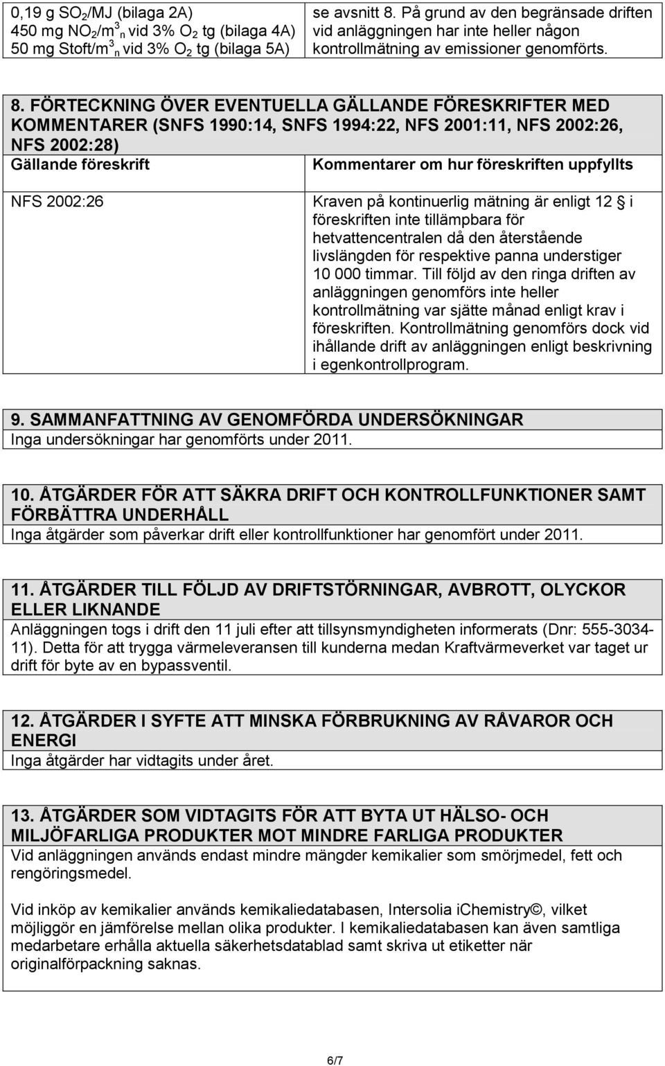 FÖRTECKNING ÖVER EVENTUELLA GÄLLANDE FÖRESKRIFTER MED KOMMENTARER (SNFS 1990:14, SNFS 1994:22, NFS 2001:11, NFS 2002:26, NFS 2002:28) Gällande föreskrift Kommentarer om hur föreskriften uppfyllts NFS