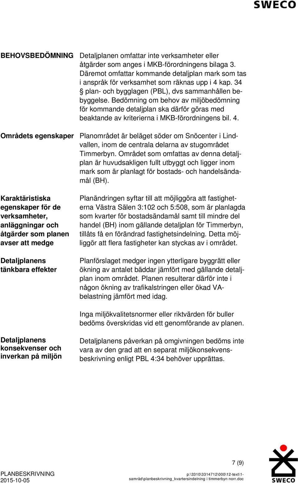 Bedömning om behov av miljöbedömning för kommande detaljplan ska därför göras med beaktande av kriterierna i MKB-förordningens bil. 4.