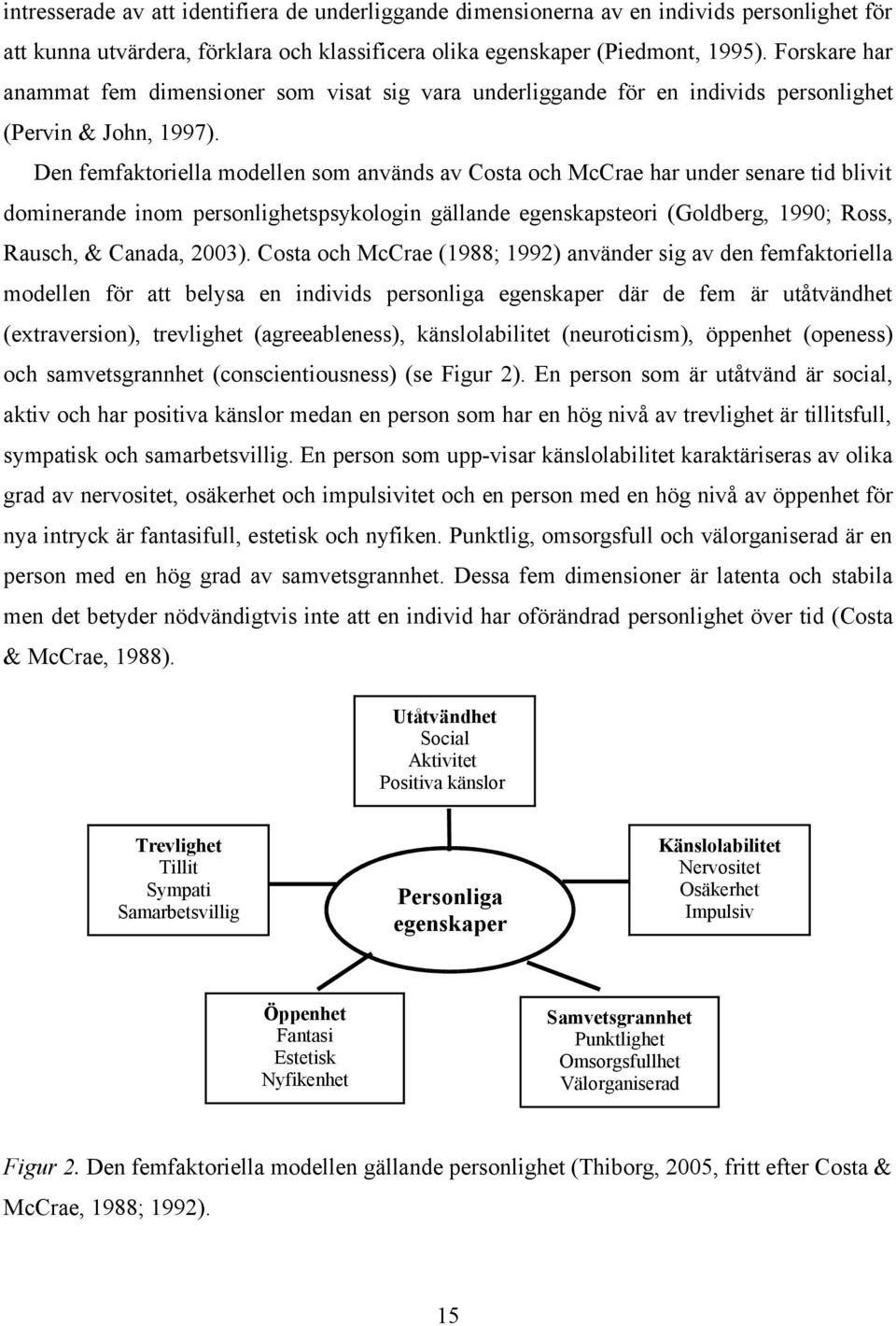 Den femfaktoriella modellen som används av Costa och McCrae har under senare tid blivit dominerande inom personlighetspsykologin gällande egenskapsteori (Goldberg, 1990; Ross, Rausch, & Canada, 2003).