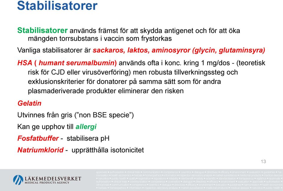 kring 1 mg/dos - (teoretisk risk för CJD eller virusöverföring) men robusta tillverkningssteg och exklusionskriterier för donatorer på samma sätt som för