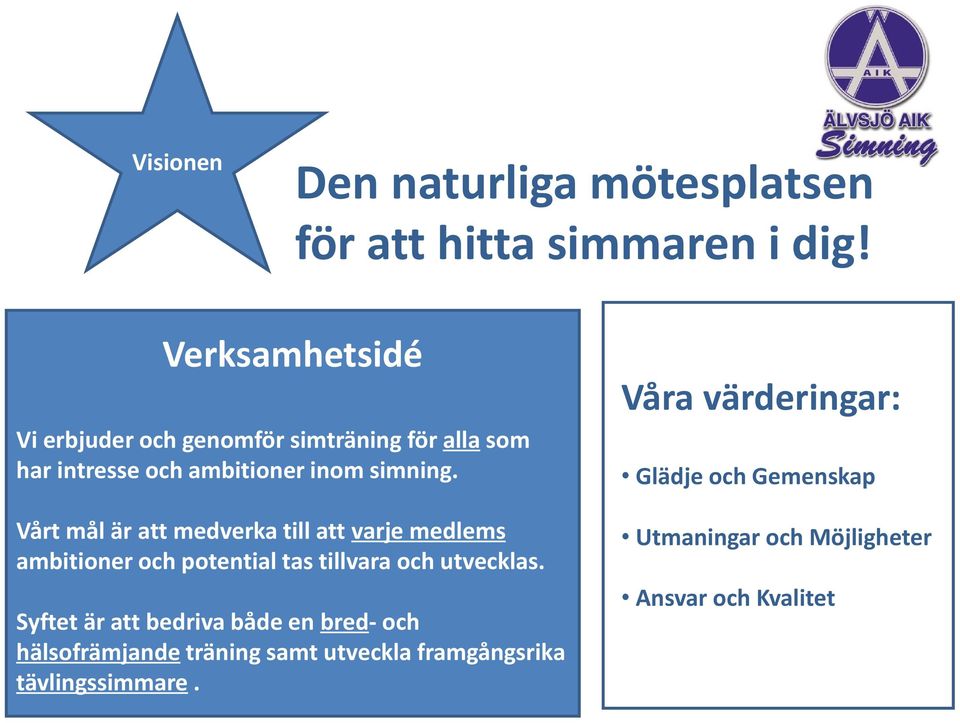 Vårt mål är att medverka till att varje medlems ambitioner och potential tas tillvara och utvecklas.