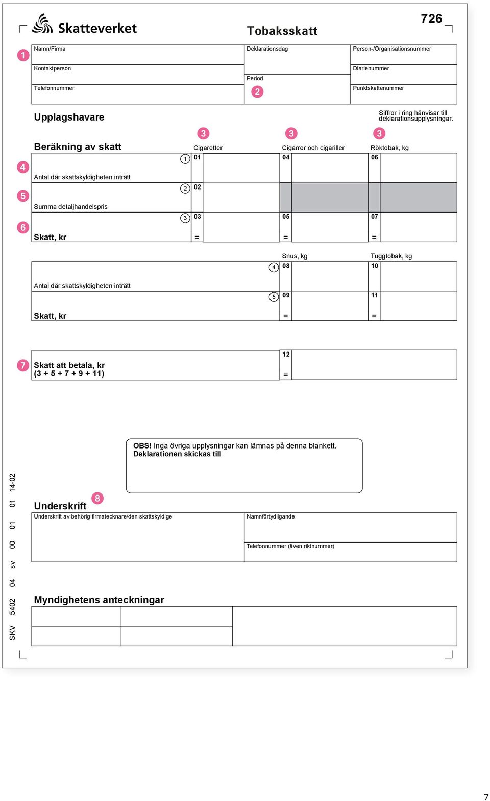 Siffror i ring hänvisar till deklarationsupplysningar.