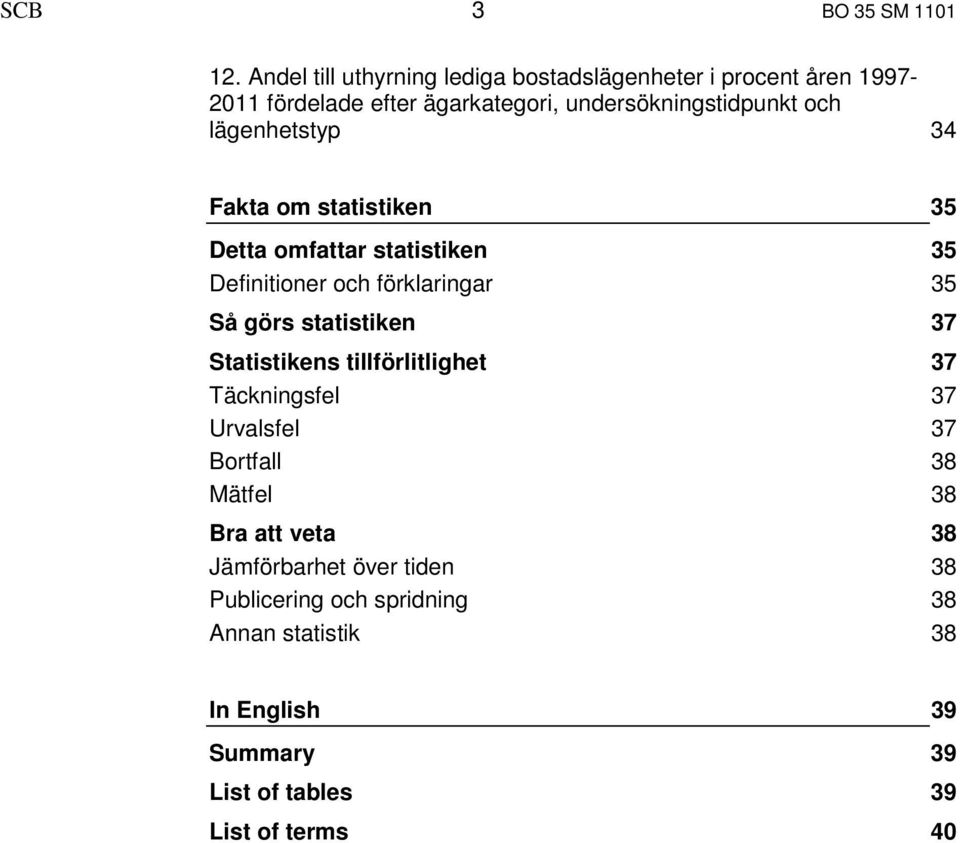 lägenhetstyp 34 Fakta om statistiken 35 Detta omfattar statistiken 35 Definitioner och förklaringar 35 Så görs statistiken 37