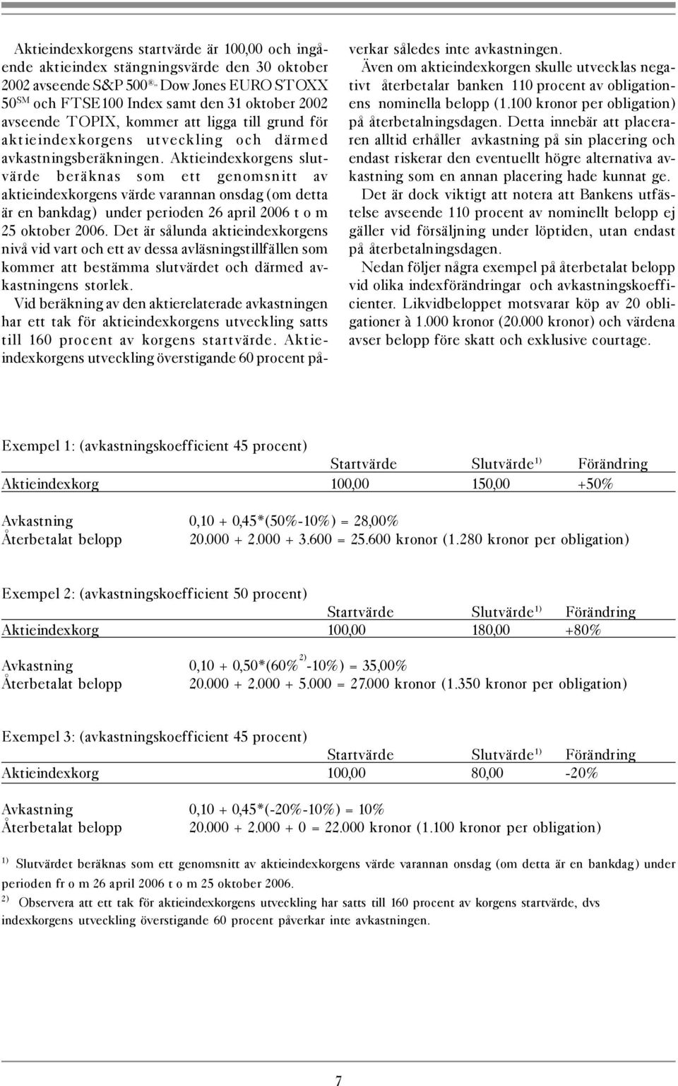 Aktieindexkorgens slutvärde beräknas som ett genomsnitt av aktieindexkorgens värde varannan onsdag (om detta är en bankdag) under perioden 26 april 2006 t o m 25 oktober 2006.