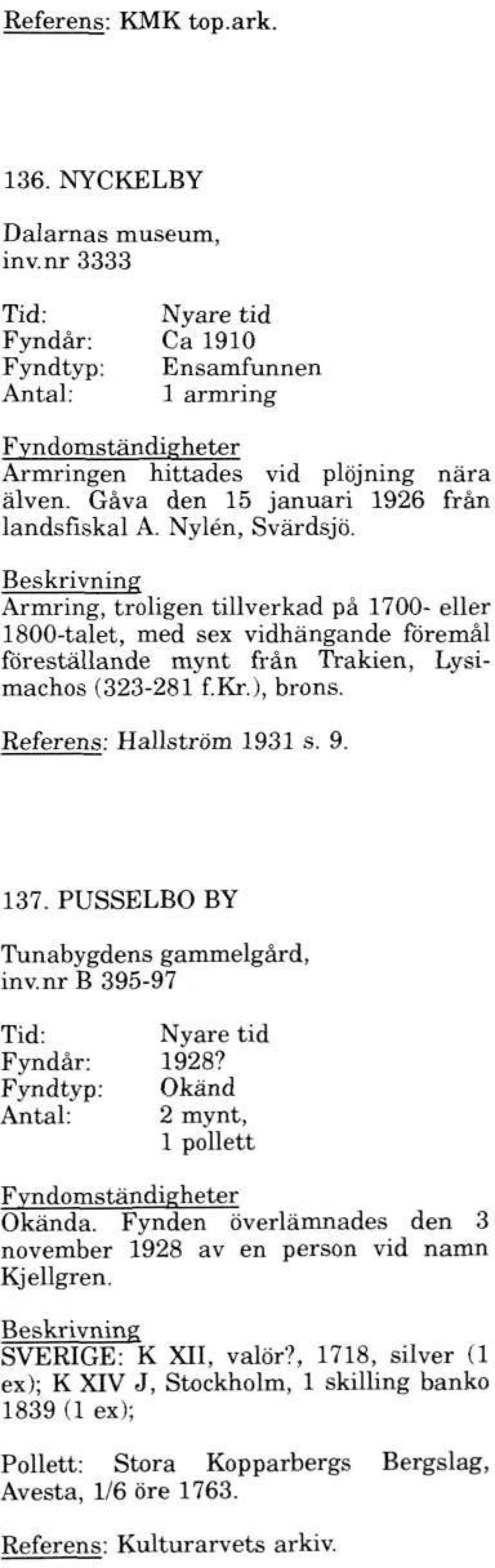 Armring, troligen tillverkad på 1700- eller 1800-talet, med sex vidhängande föremål föreställande mynt från Trakien, Lysimachos (323-281 f.kr.), brons.