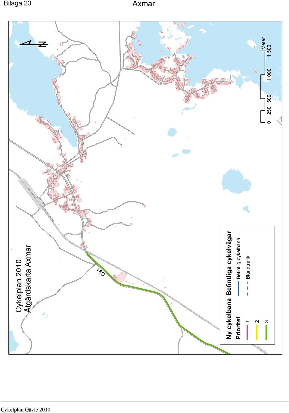 000 1 500 C91 Ny cykelbana Befintliga