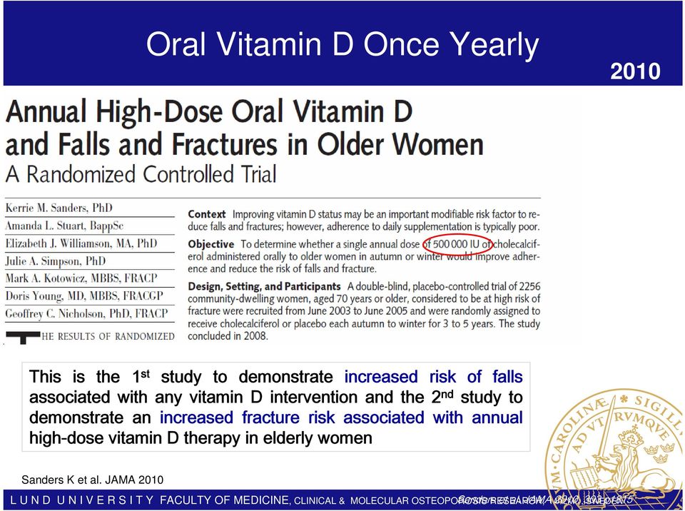 annual high-dose vitamin D therapy in elderly women Sanders K et al.