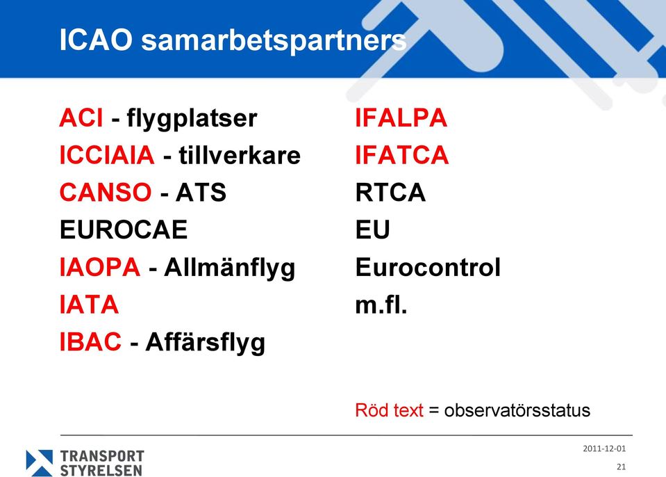 Allmänflyg IATA IBAC - Affärsflyg IFALPA IFATCA