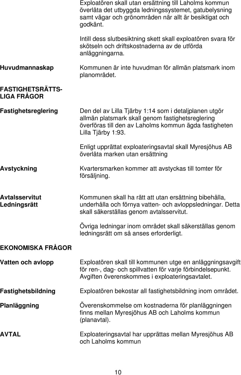Huvudmannaskap Kommunen är inte huvudman för allmän platsmark inom planområdet.
