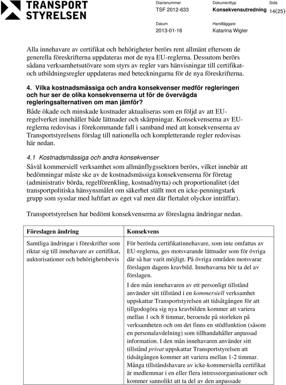 Vilka kostnadsmässiga och andra konsekvenser medför regleringen och hur ser de olika konsekvenserna ut för de övervägda regleringsalternativen om man jämför?