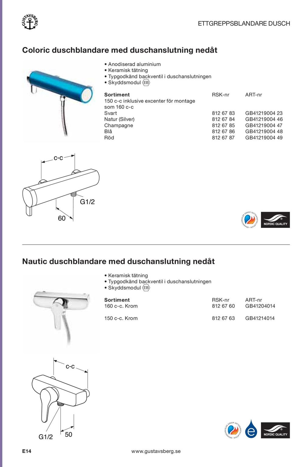 Champagne 812 67 85 GB41219004 47 Blå 812 67 86 GB41219004 48 Röd 812 67 87 GB41219004 49 Nautic duschblandare med duschanslutning nedåt