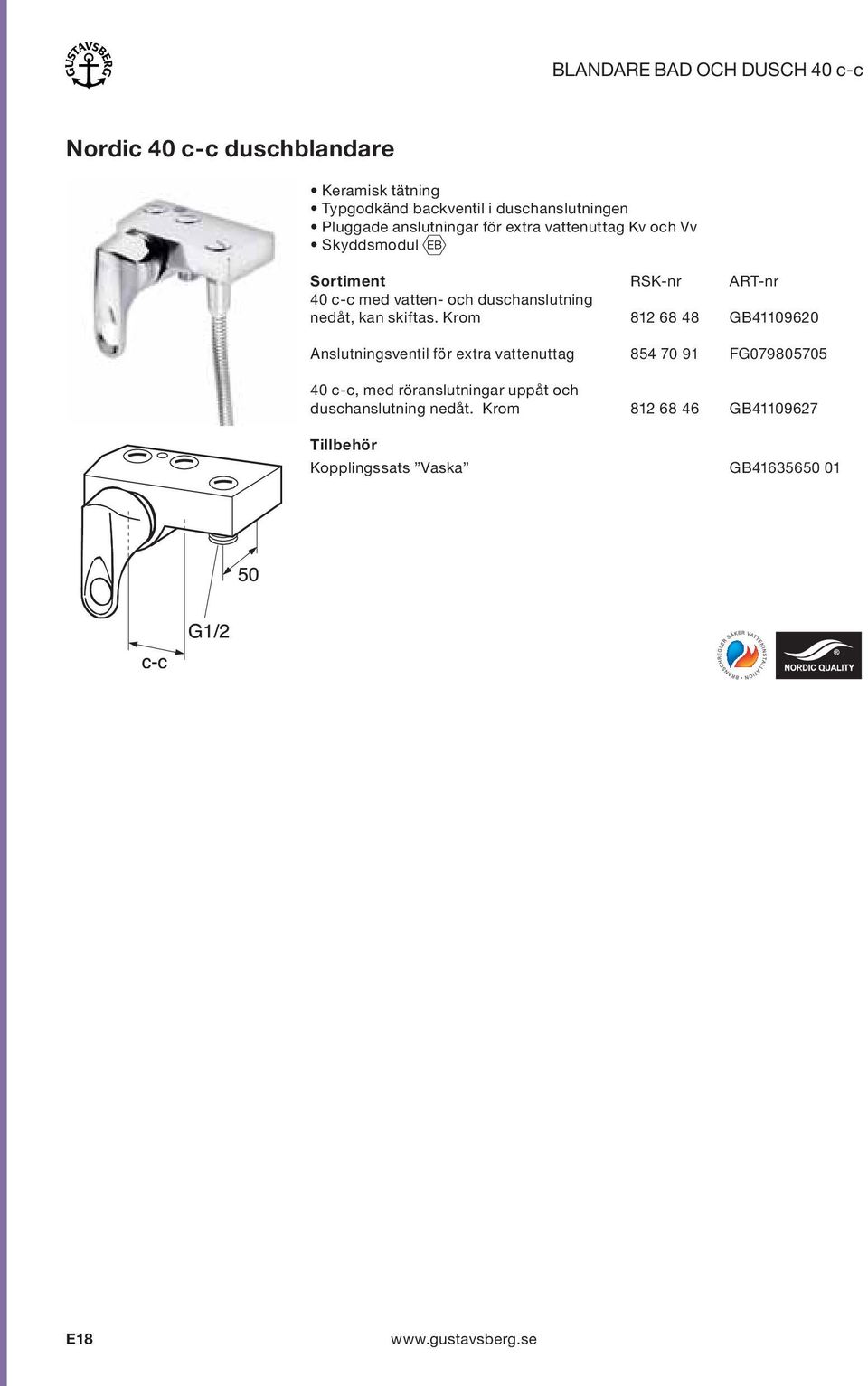 Krom 812 68 48 GB41109620 Anslutningsventil för extra vattenuttag 854 70 91 FG079805705 40 c-c, med röranslutningar