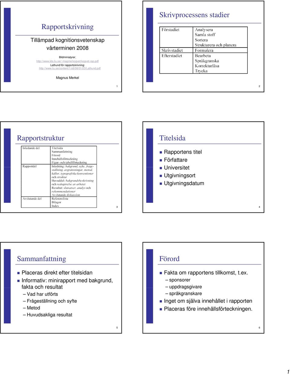 pdf Magnus Merkel 1 2 Rapportstruktur Titelsida Rapportens titel Författare Universitet Utgivningsort Utgivningsdatum 3 4 Sammanfattning Placeras direkt efter titelsidan