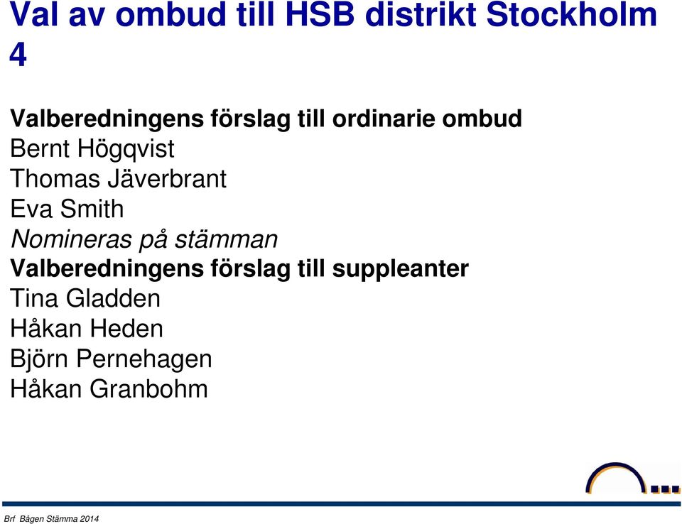 Nomineras på stämman Valberedningens förslag till suppleanter Tina