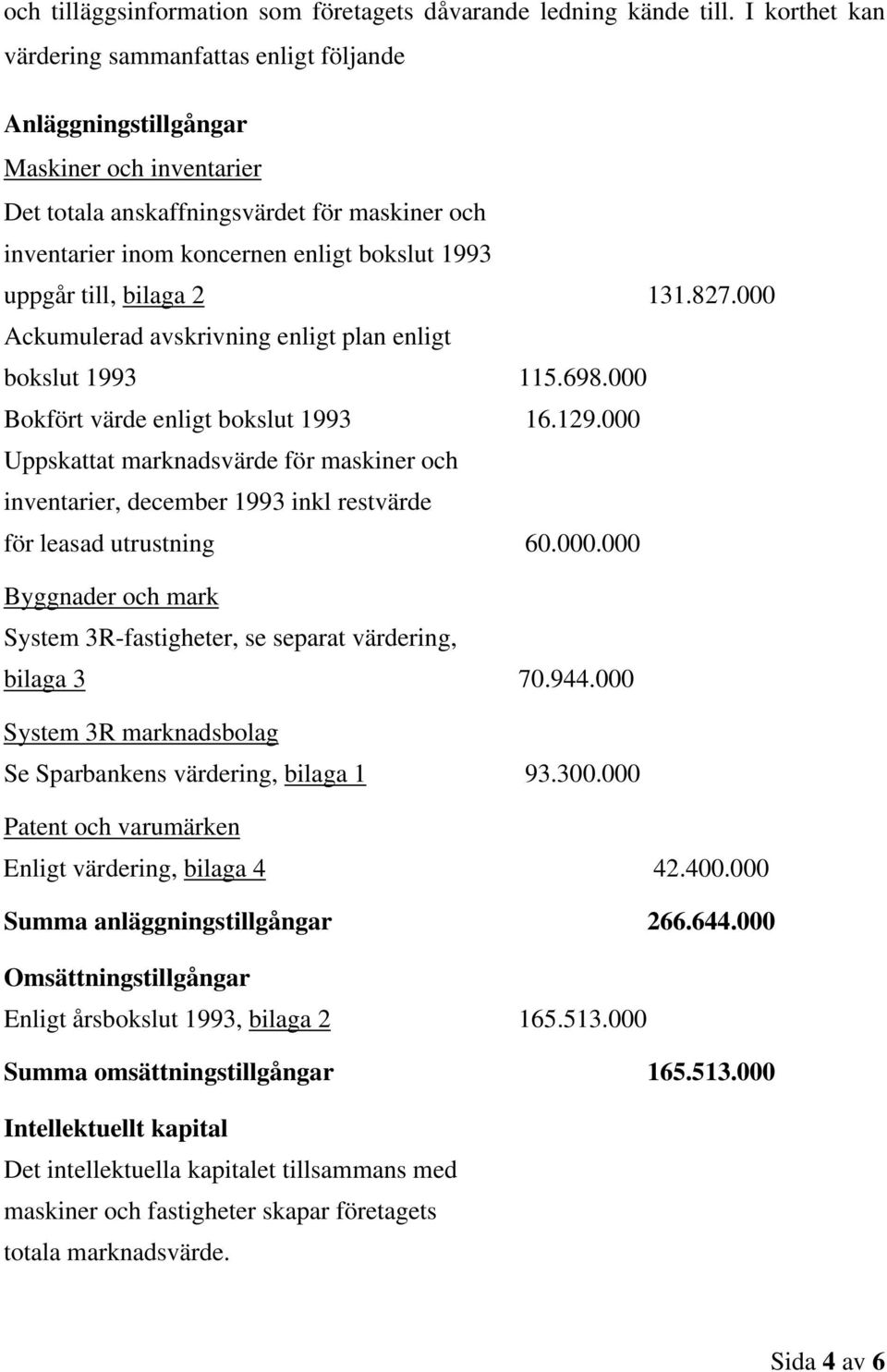 uppgår till, bilaga 2 131.827.000 Ackumulerad avskrivning enligt plan enligt bokslut 1993 115.698.000 Bokfört värde enligt bokslut 1993 16.129.