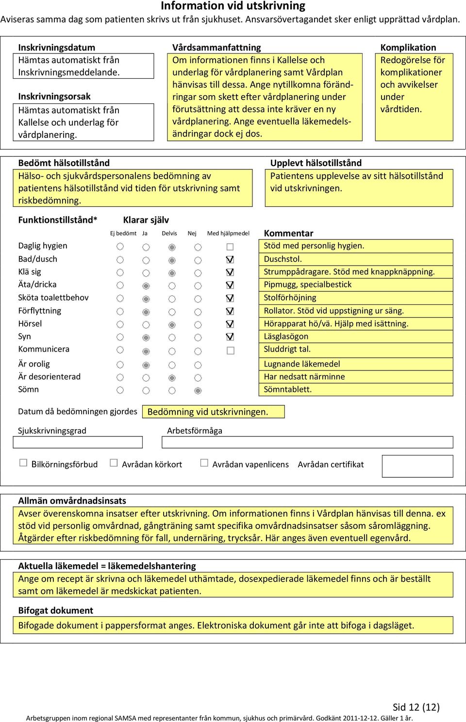 Om informationen finns i Kallelse och underlag för vårdplanering samt Vårdplan hänvisas till dessa.