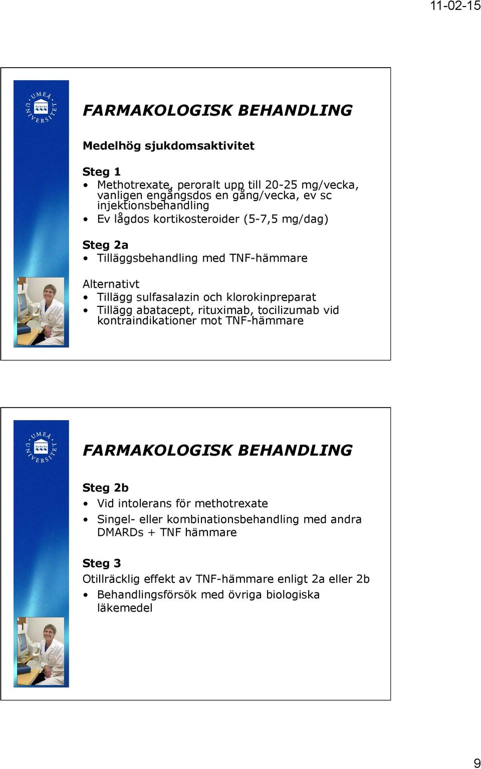 Tillägg abatacept, rituximab, tocilizumab vid kontraindikationer mot TNF-hämmare Steg 2b Vid intolerans för methotrexate Singel- eller