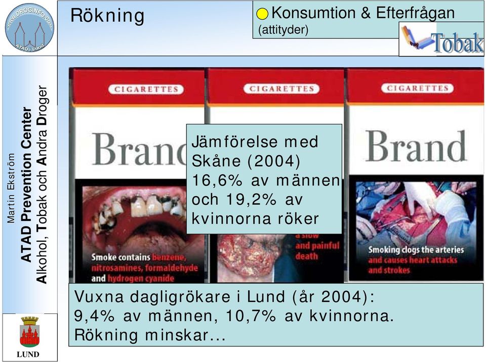 19,2% av kvinnorna röker Vuxna dagligrökare i Lund