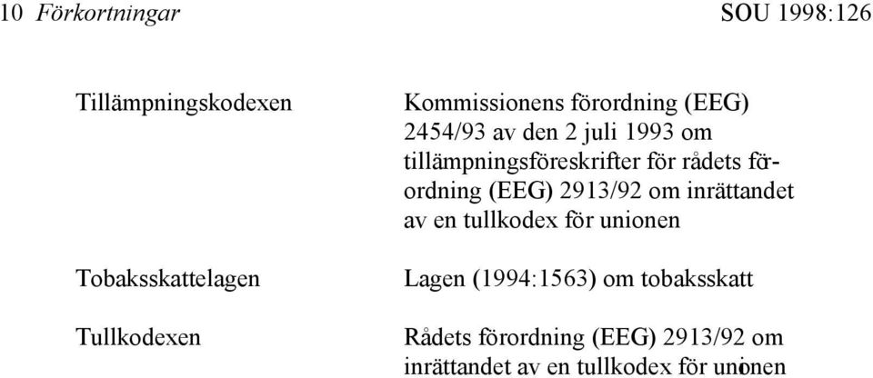 för rådets förordning (EEG) 2913/92 om inrättandet av en tullkodex för unionen Lagen