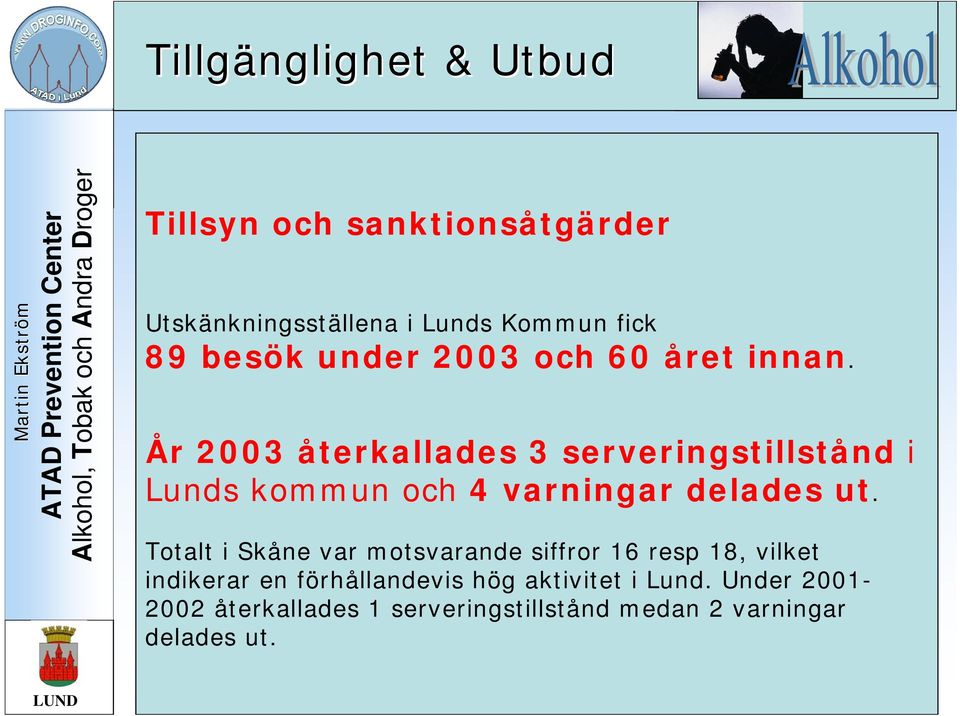 År 2003 återkallades 3 serveringstillstånd i Lunds kommun och 4 varningar delades ut.