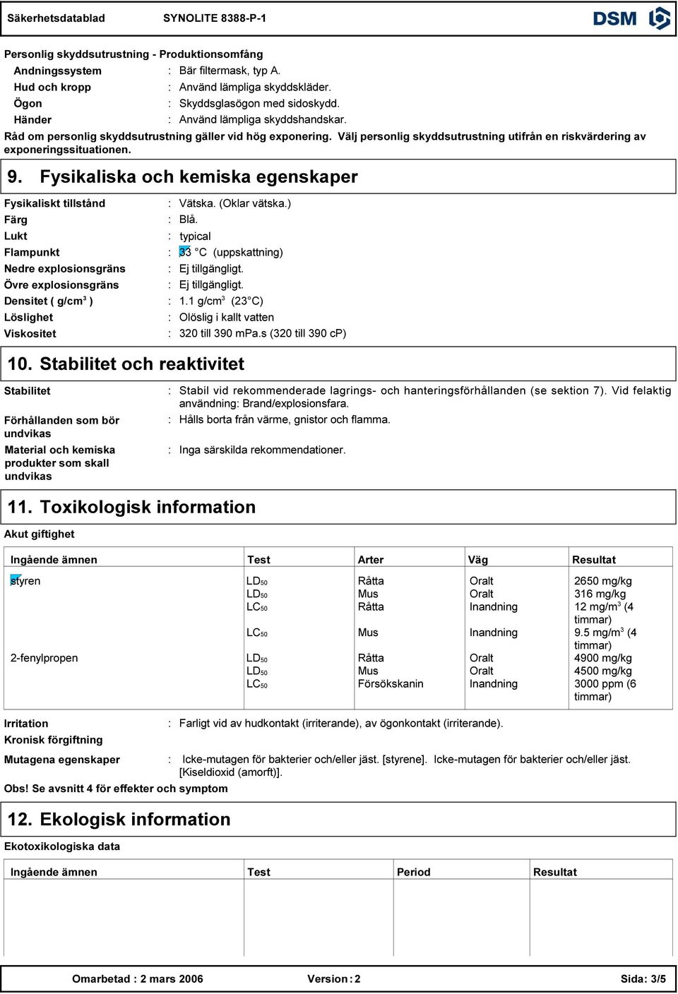 Fysikaliska och kemiska egenskaper Fysikaliskt tillstånd Färg Vätska. (Oklar vätska.) Blå. Lukt typical Flampunkt C (uppskattning) Nedre explosionsgräns Ej tillgängligt.
