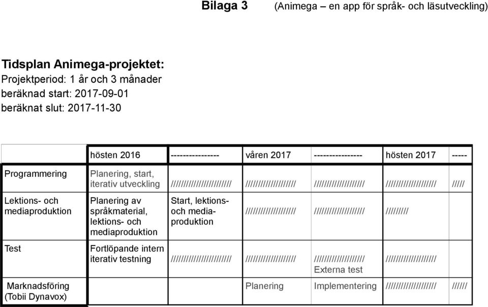 //// ///// Start, lektionsoch mediaproduktion ///////// Externa test Planering Implementering Lektions- och mediaproduktion