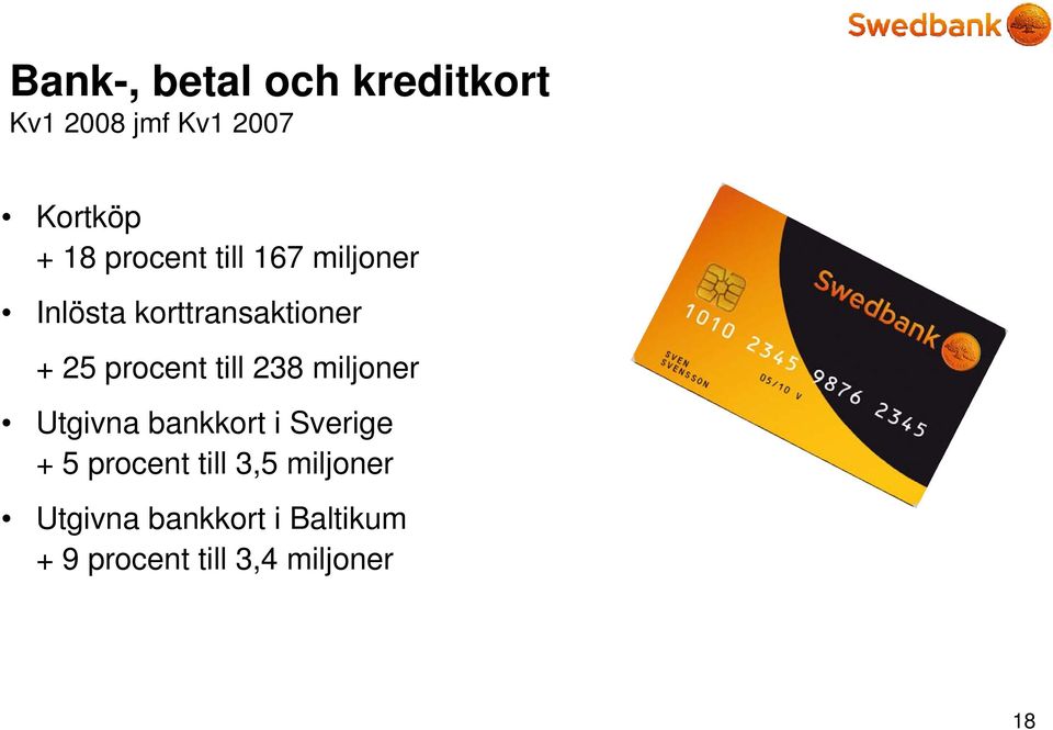 till 238 miljoner Utgivna bankkort i Sverige + 5 procent till 3,5