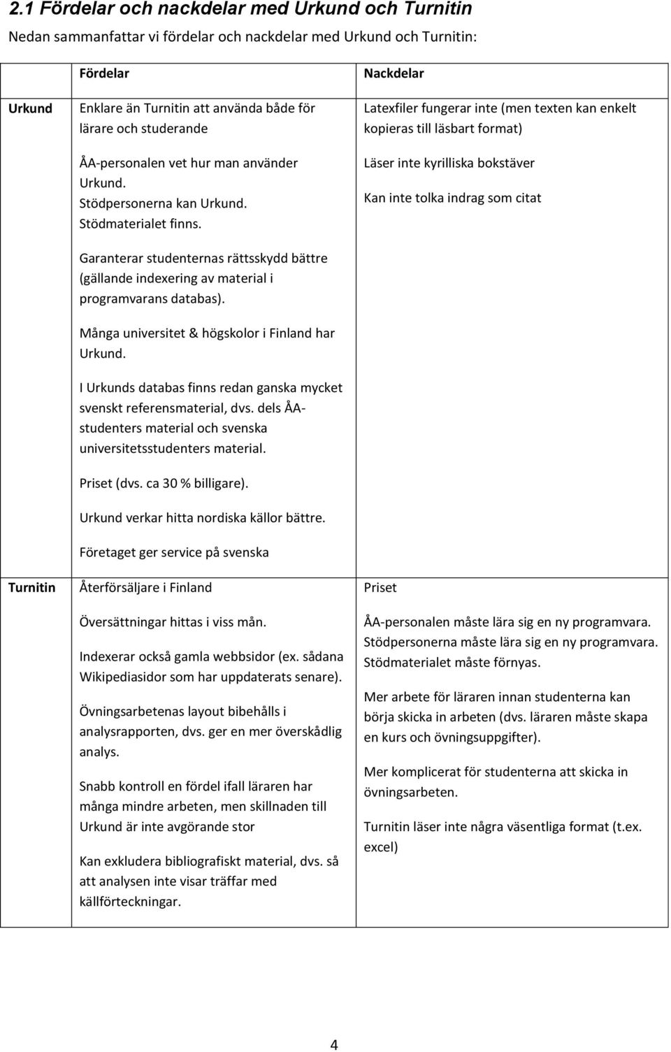 Garanterar studenternas rättsskydd bättre (gällande indexering av material i programvarans databas). Många universitet & högskolor i Finland har Urkund.