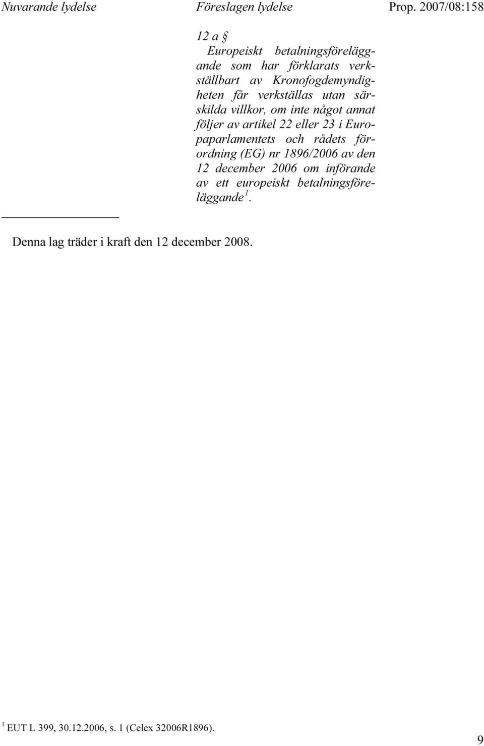 Europaparlamentets och rådets förordning (EG) nr 1896/2006 av den 12 december 2006 om införande av ett europeiskt